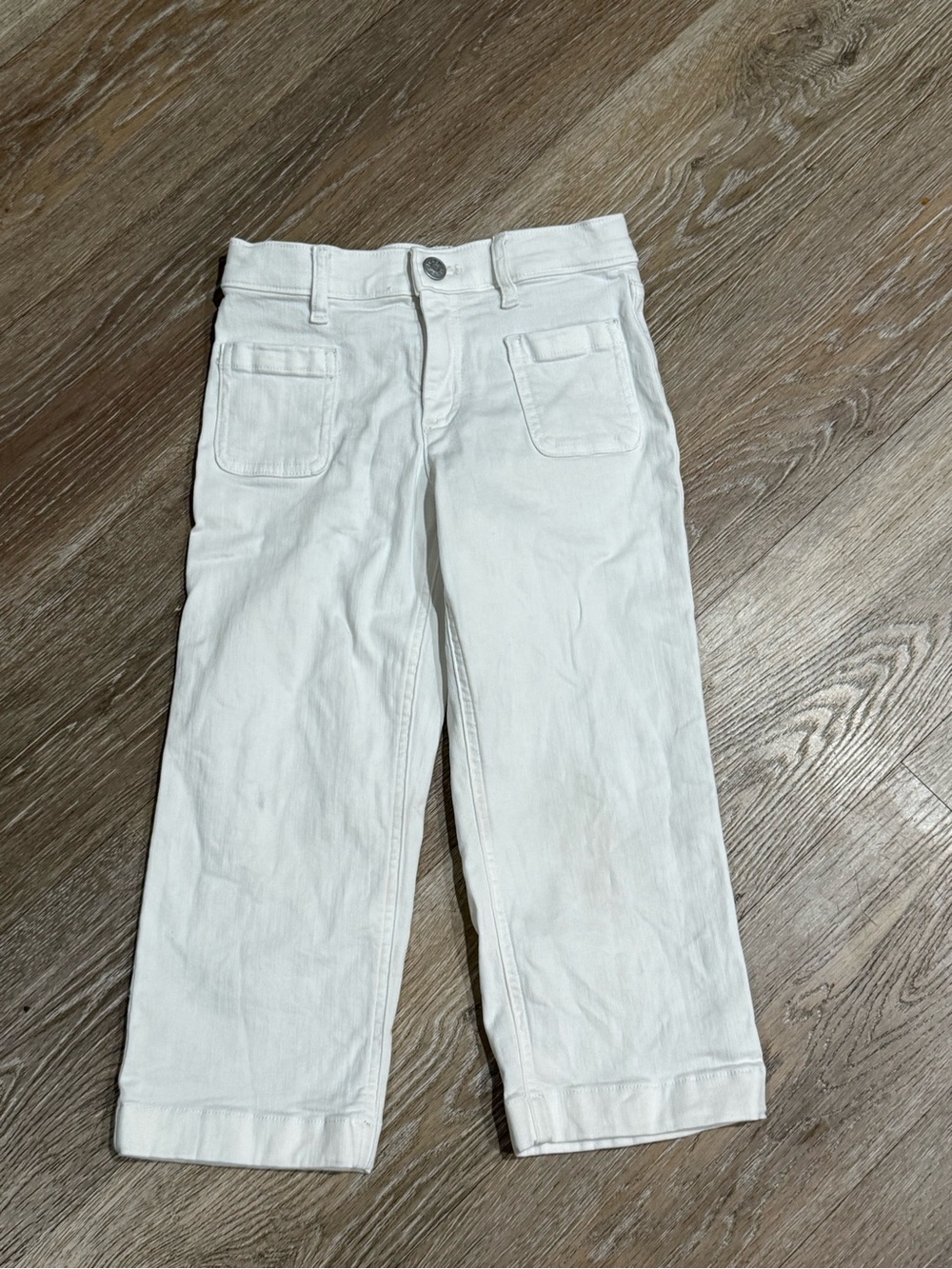 Girls White Wide Leg High Waisted Cargo Patch Pocket Denim Jeans Pants Size 5